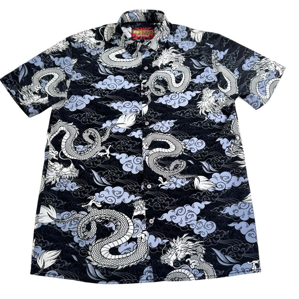 Fresh Prints of Tokyo By Drill Clothing Company Shirt Medium Button Up Dragons‎